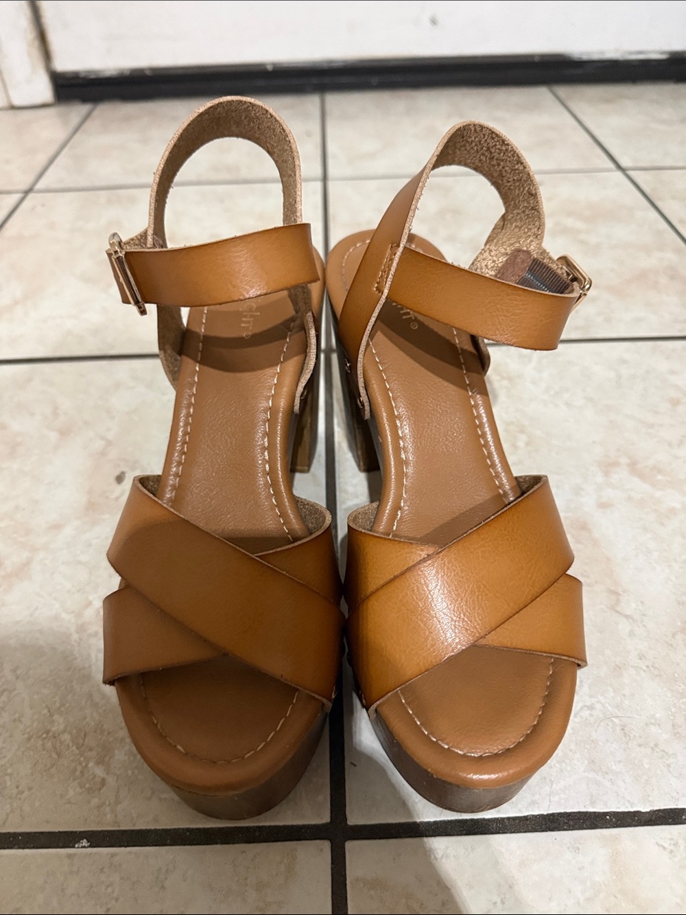 Limelight Cognac Brown Platform Sandals with Ankle Strap